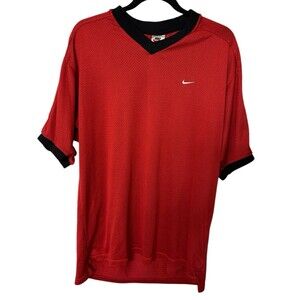 Vintage 90s Nike Fit Mens Shirt Red Mesh Swoosh Warmup Short Sleeves White Tag M